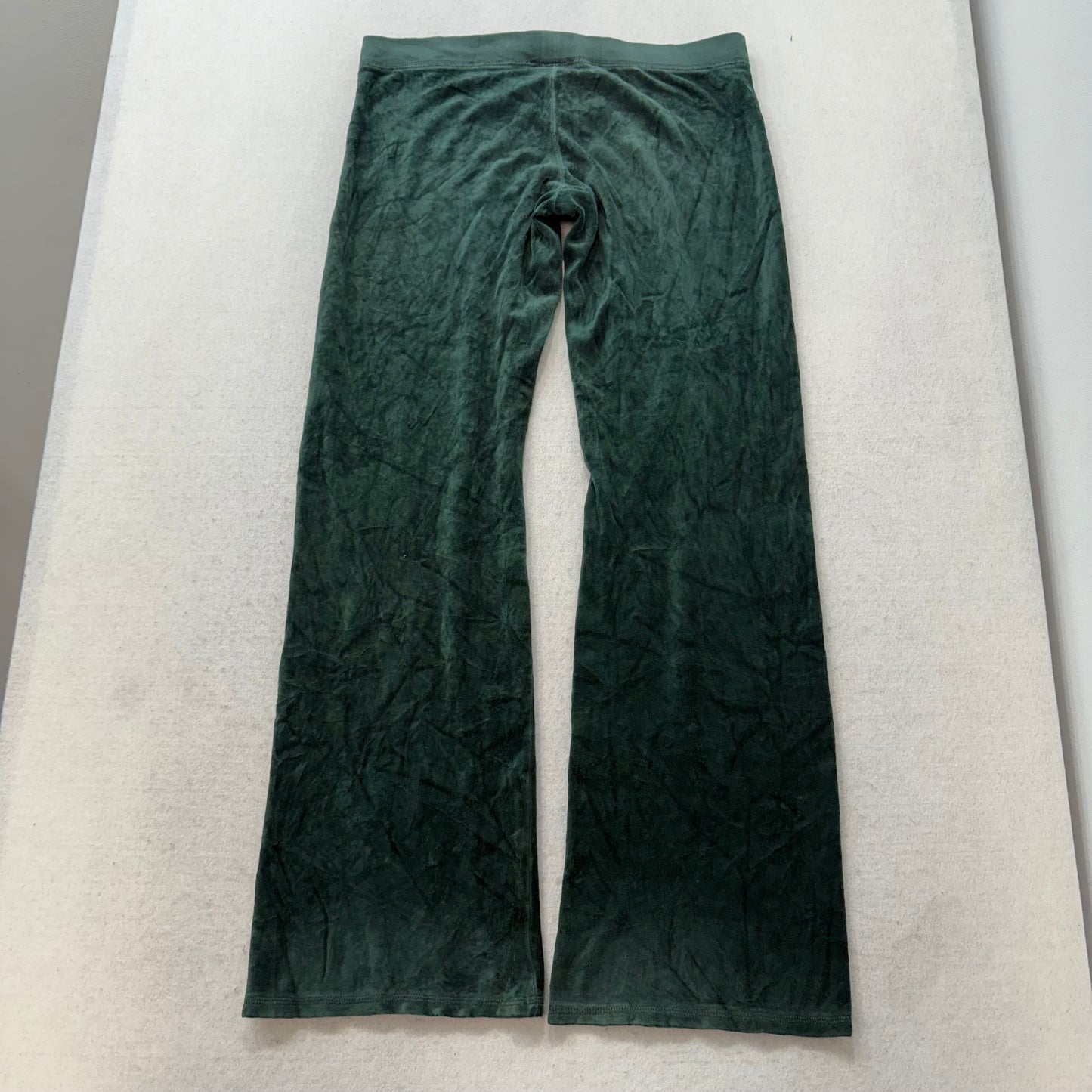 Vintage Juicy Couture Womens Dark Green Velour Flared Track Pant Low Rise Size S
