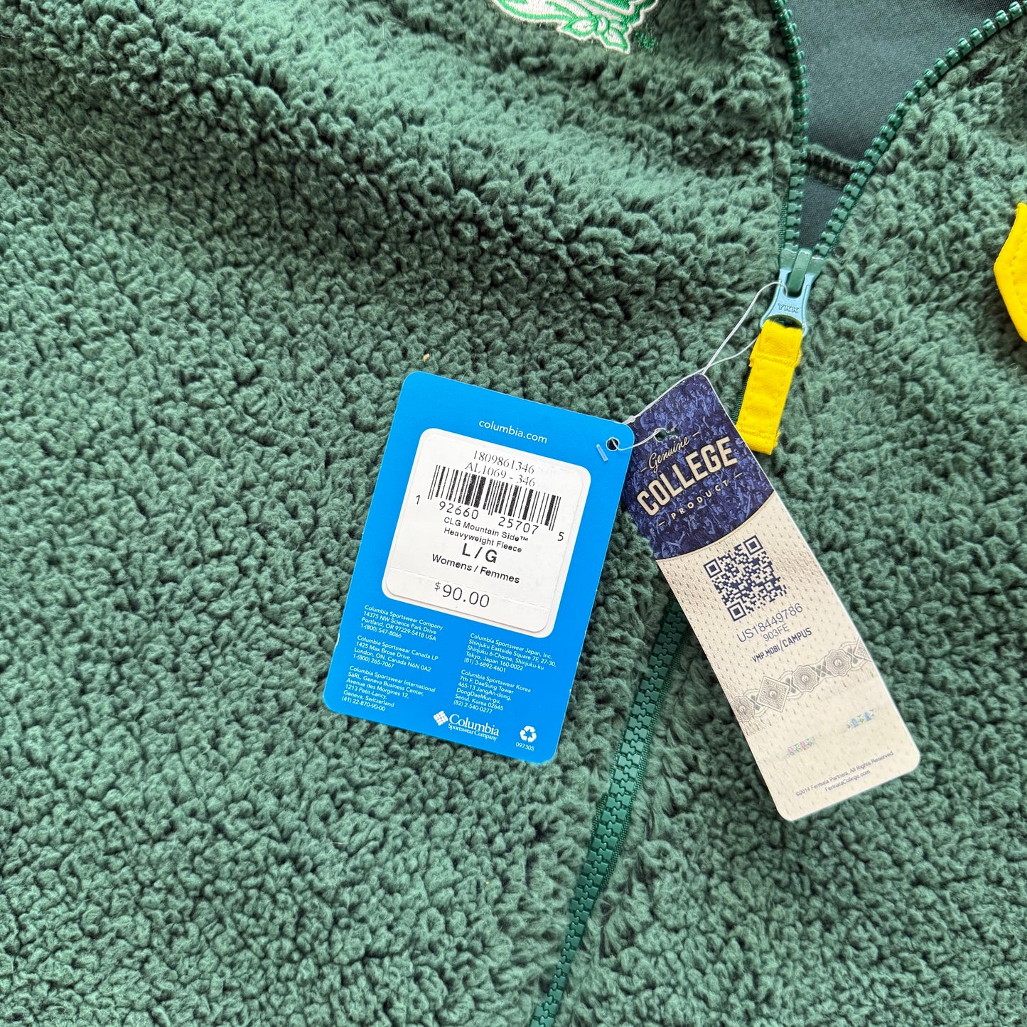 Columbia Oregon Ducks Mountain Side Women's Green Sherpa Fleece Jacket Size L