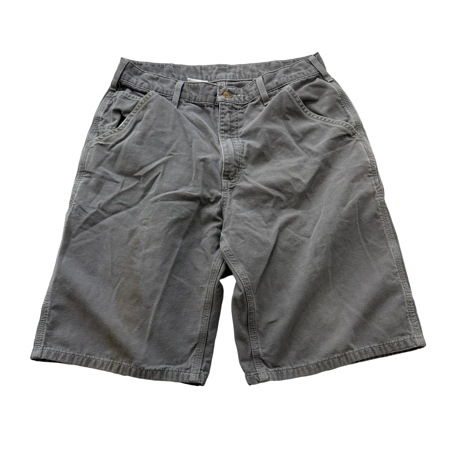 Carhartt B276 Men's Gray Canvas Duck Work Shorts Utility Carpenter Logo Size 32