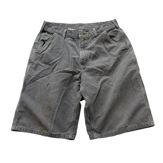 Carhartt B276 Men's Gray Canvas Duck Work Shorts Utility Carpenter Logo Size 32