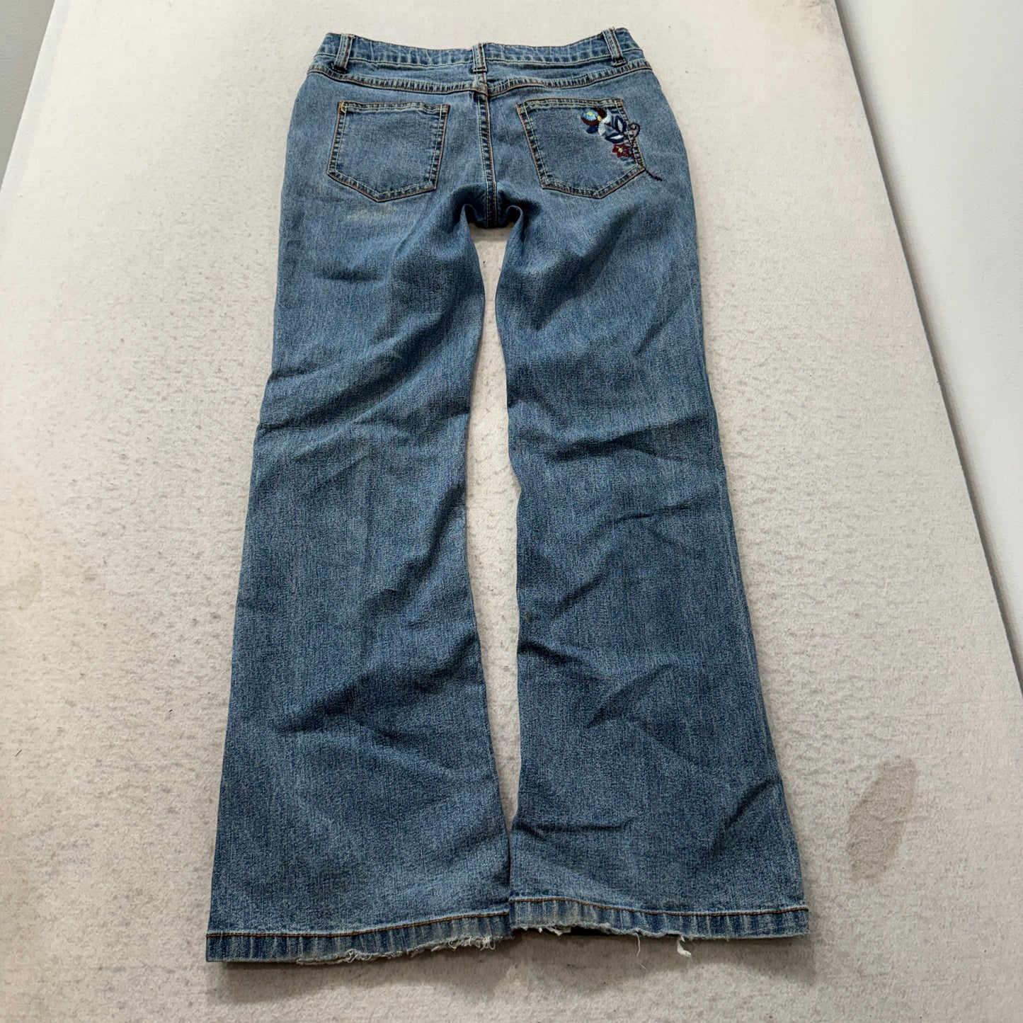 Faded Glory Women's Blue Denim Bootcut Jeans Stretch Embroidered Flower Size W29