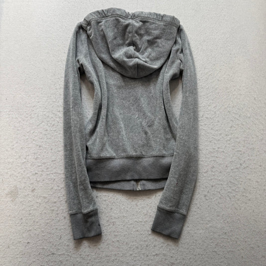 Hollister Women's Gray Velour Zip-Up Hoodie Kangaroo Pockets Loungewear Size XS