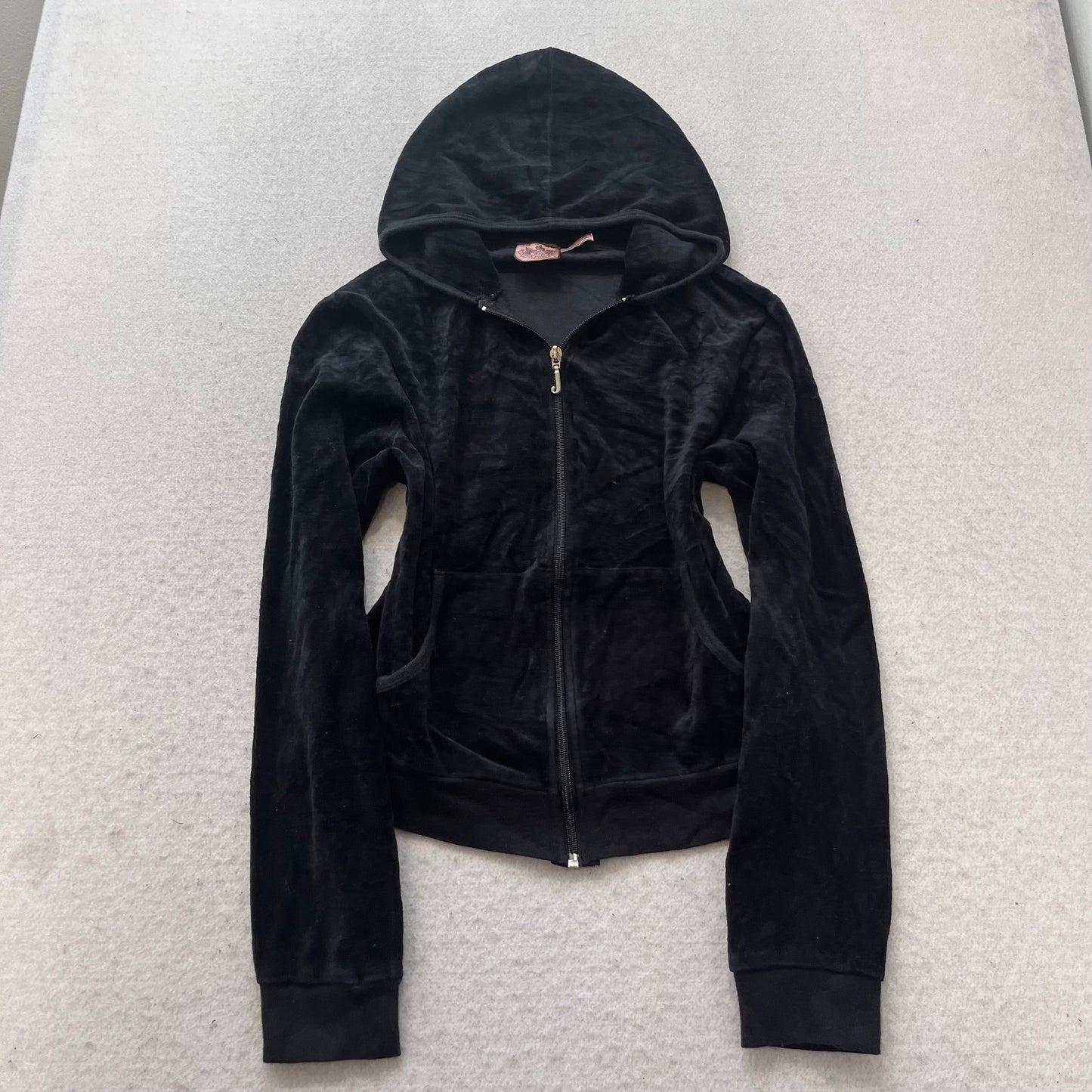 Vintage Juicy Couture Scottie Dogs Women's Jet Black Velour Zip-Up Hoodie Size S