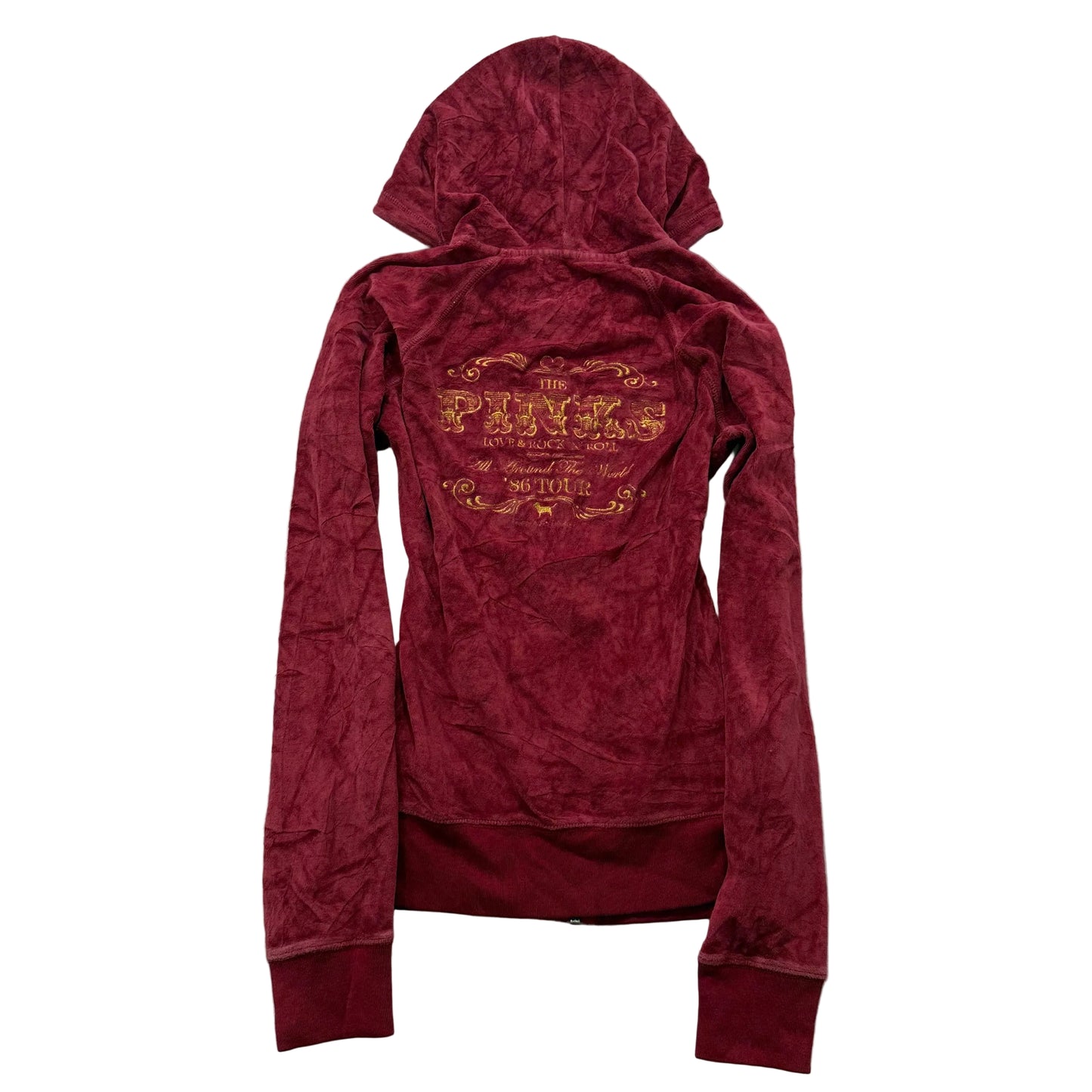 Victoria's Secret PINK Rock & Roll Women's Maroon Velour Zip-Up Hoodie Size S