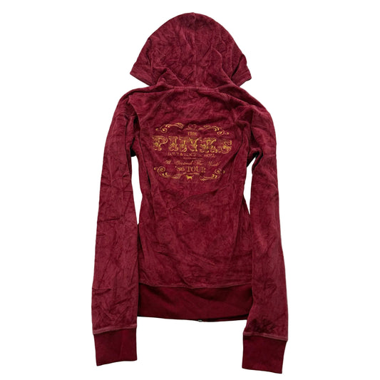 Victoria's Secret PINK Rock & Roll Women's Maroon Velour Zip-Up Hoodie Size S