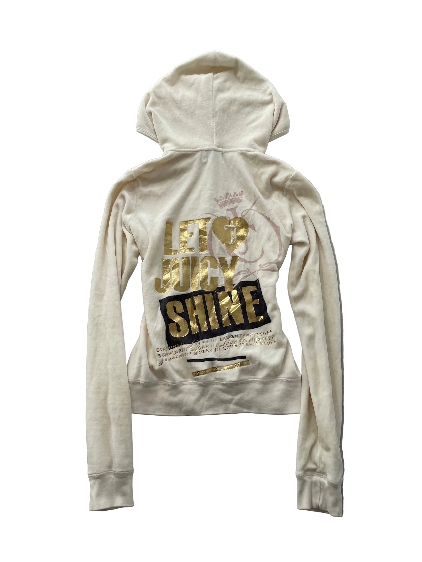 Vintage Juicy Couture Women's Off-White Velour Full Zip Hoodie Graphic Size L
