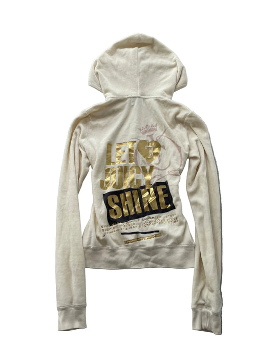 Vintage Juicy Couture Women's Off-White Velour Full Zip Hoodie Graphic Size L