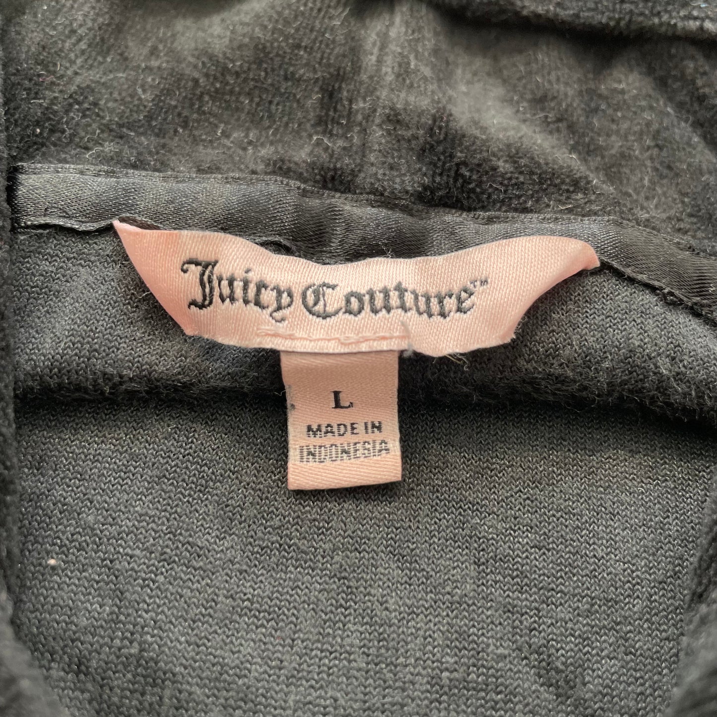 Juicy Couture Women's Black Velour Zip-Up Hoodie Rhinestone "JC" Logo Y2k Size L