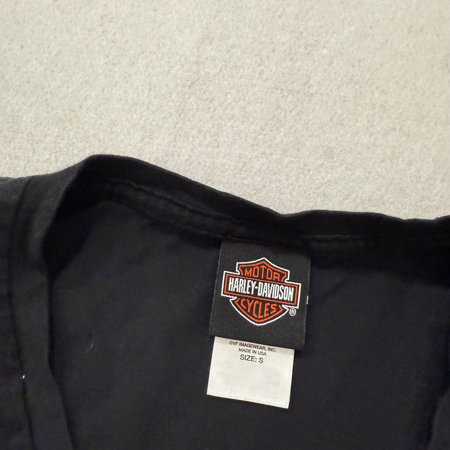 Harley-Davidson Women's Black T-Shirt Short Sleeves V-Neck Graphic Tee Size S