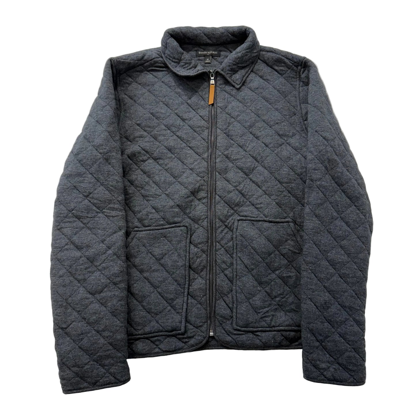Banana Republic Men Gray Diamond Quilted Full Zip Bomber Jacket Outerwear Size M