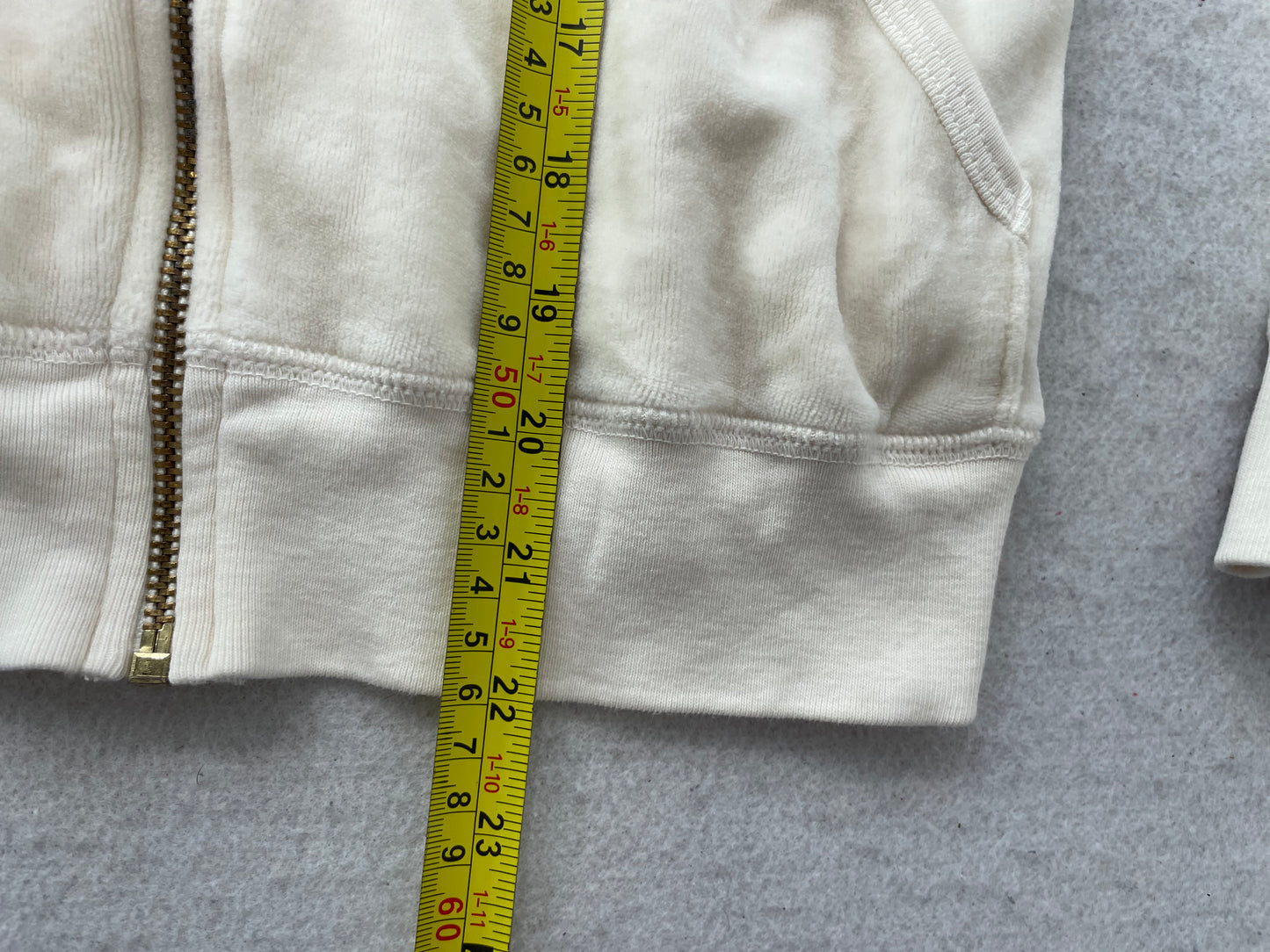 Vintage Juicy Couture Women's Off-White Velour Full Zip Hoodie Graphic Size L