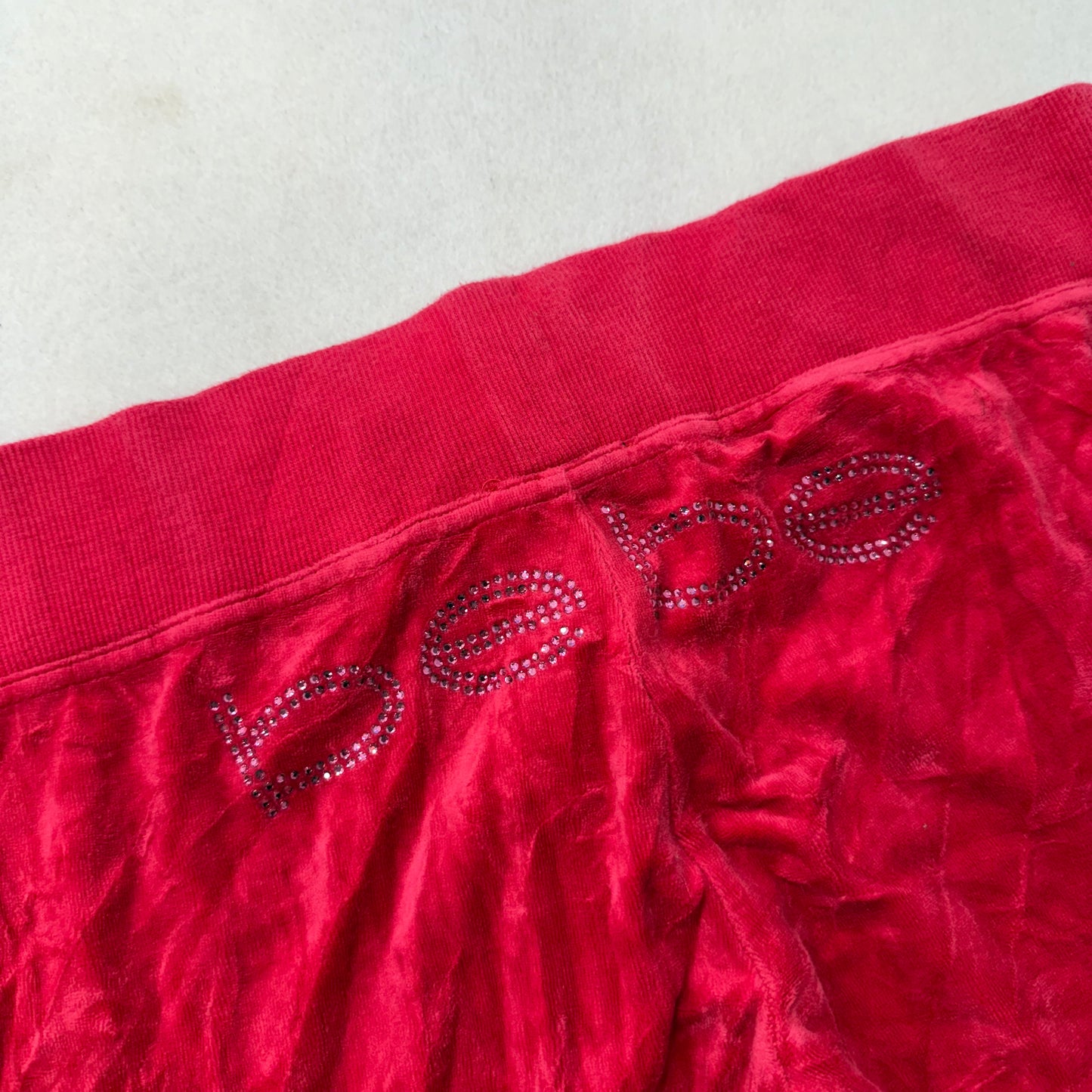 Bebe Women's Chili Pepper Red Velour Flared Track Pant Drawstring Preppy Size M