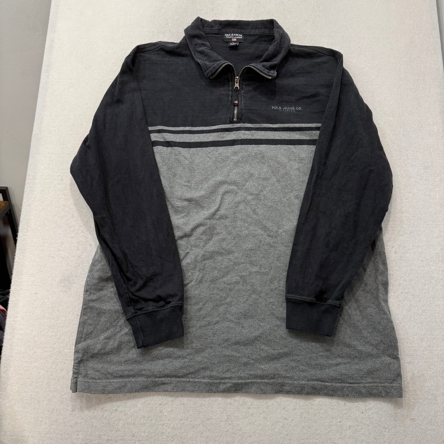Vintage Polo Jeans Co. Ralph Lauren Men Black Gray Quarter-Zip Sweatshirt Size L