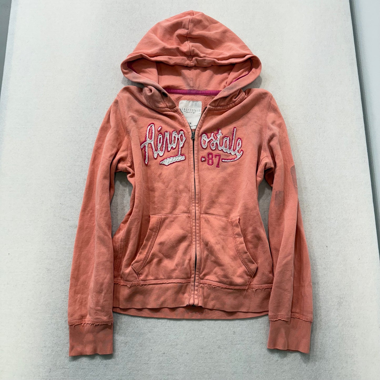 Aeropostale Salmon Pink Full Zip Hoodie Jacket Appliqué Logo Size M