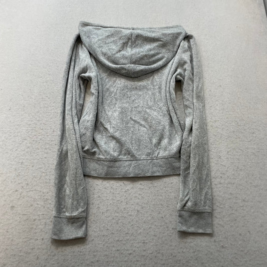 Vintage Juicy Couture Womens Heather Gray Velour Zip-Up Hoodie Drawstring Size S