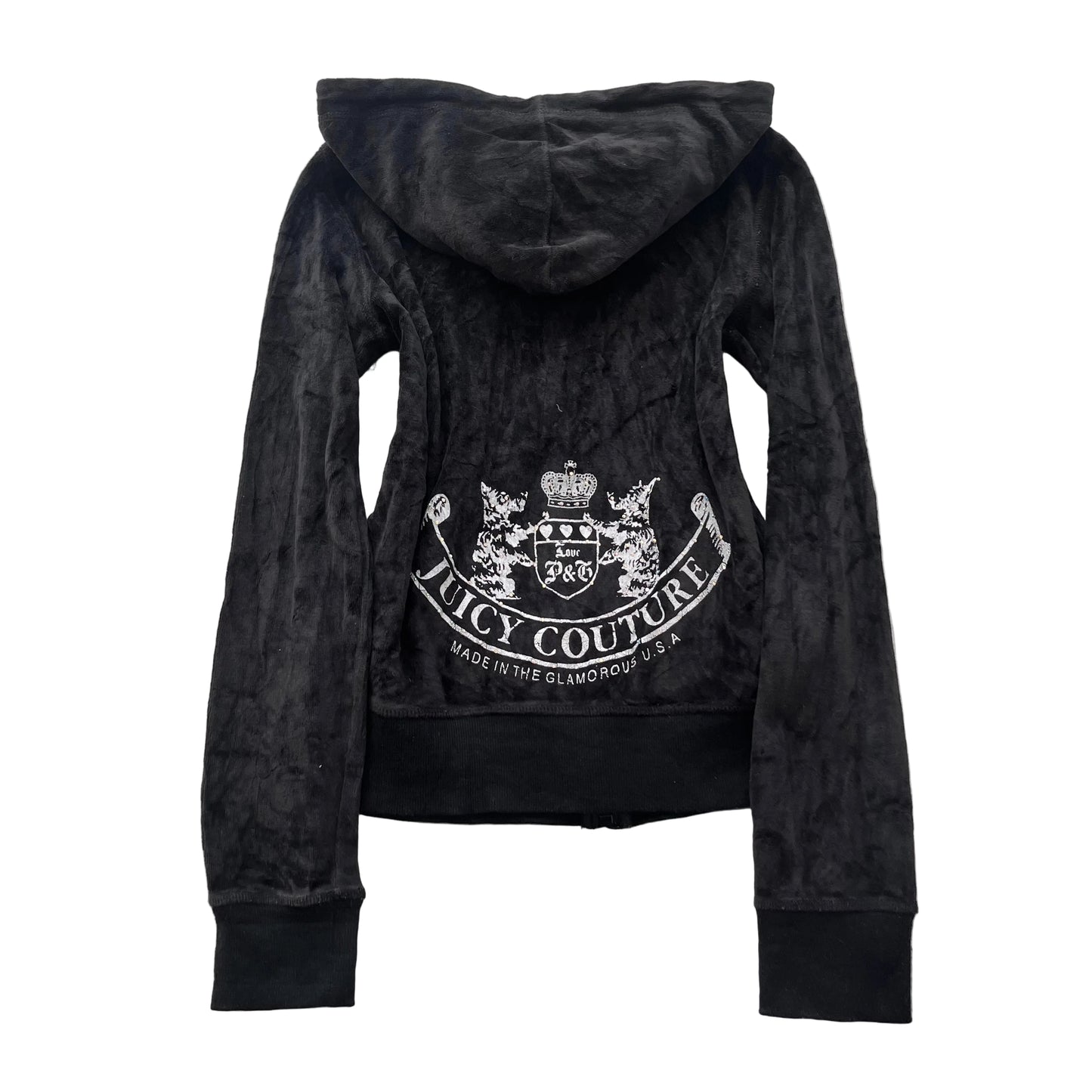 Vintage Juicy Couture Scottie Dogs Women's Black Velour Zip-Up Hoodie Size S