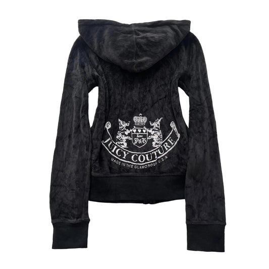 Vintage Juicy Couture Scottie Dogs Women's Black Velour Zip-Up Hoodie Size S