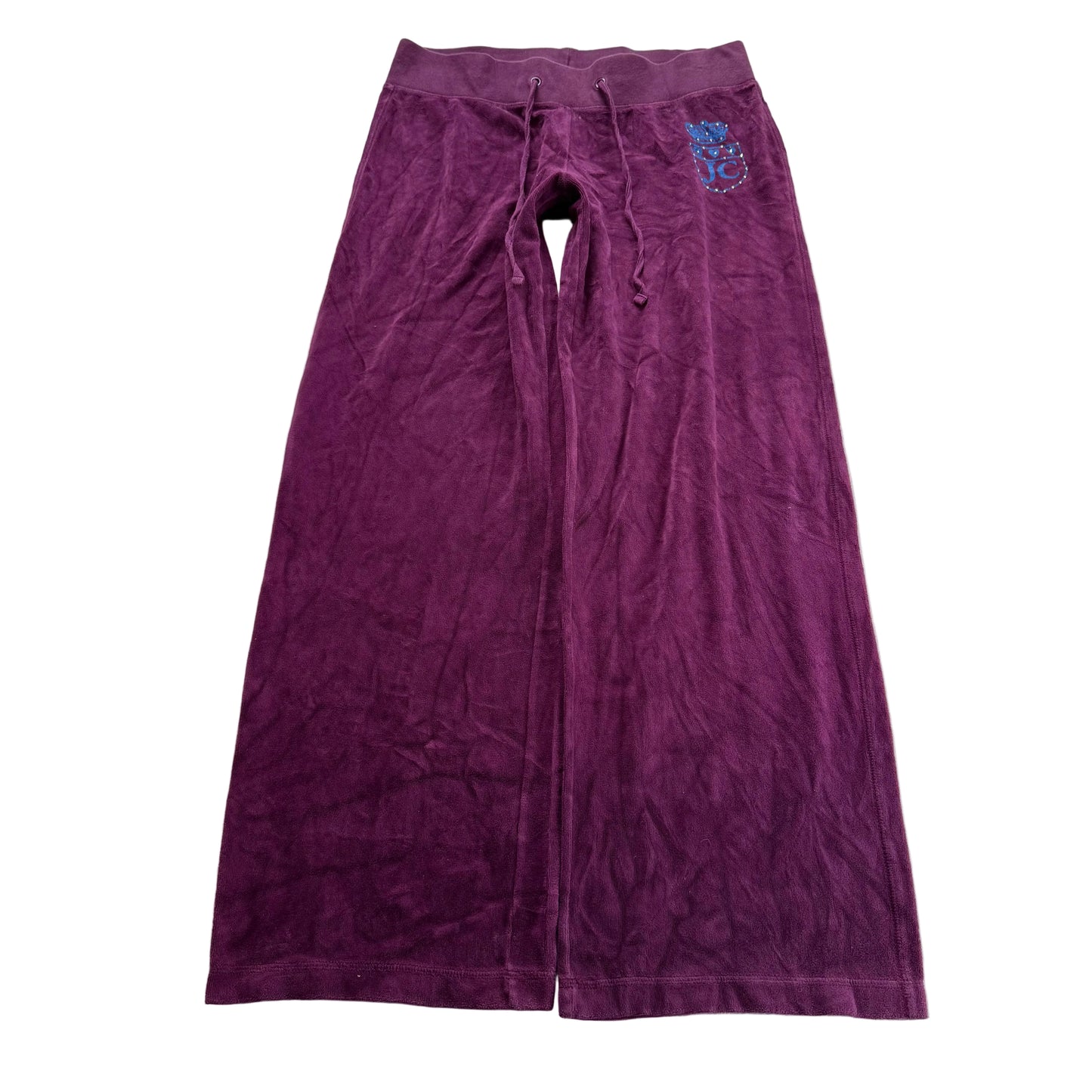 Juicy Couture Women's Dark Plum Velour Flared Track Pant Rhinestones Logo Size M