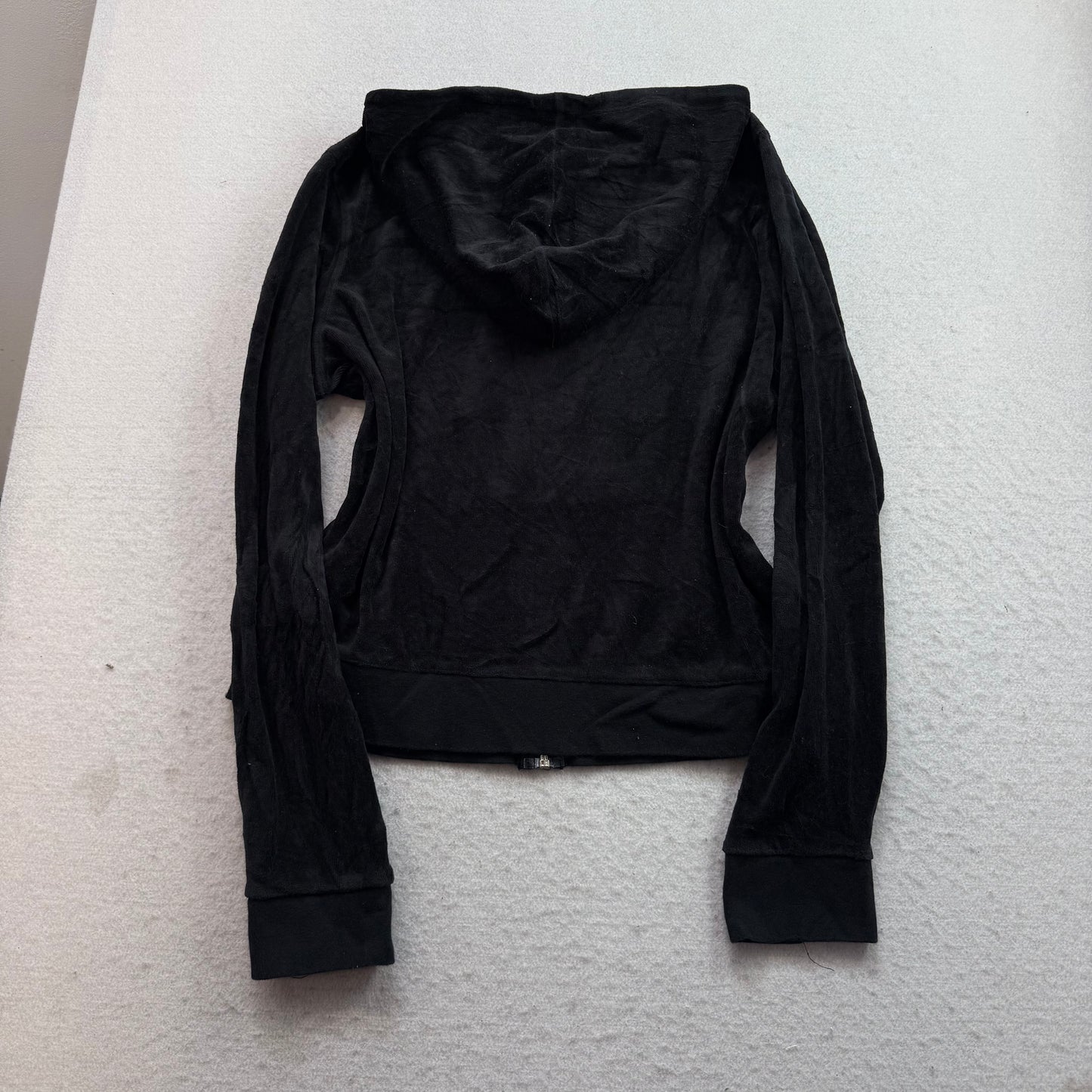 Vintage Juicy Couture Womens Black Velour Tracksuit Set Hoodie & Pant Y2k Size L