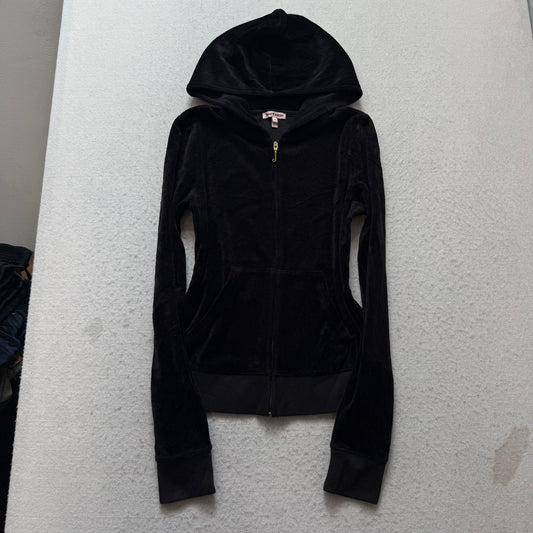 Vtg Juicy Couture Choose Juicy Black Velour Tracksuit Set Hoodie & Pant Size S
