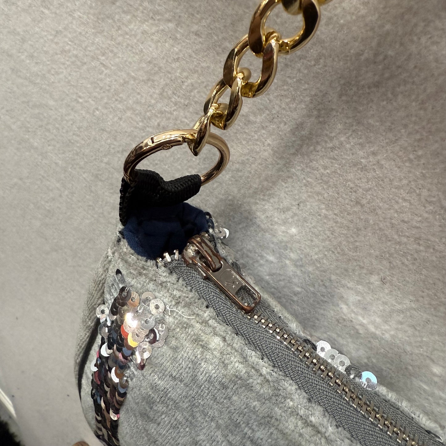 Victoria's Secret PINK Gray Velour Sequin Gold Chain Strap Shoulder Bag Size L