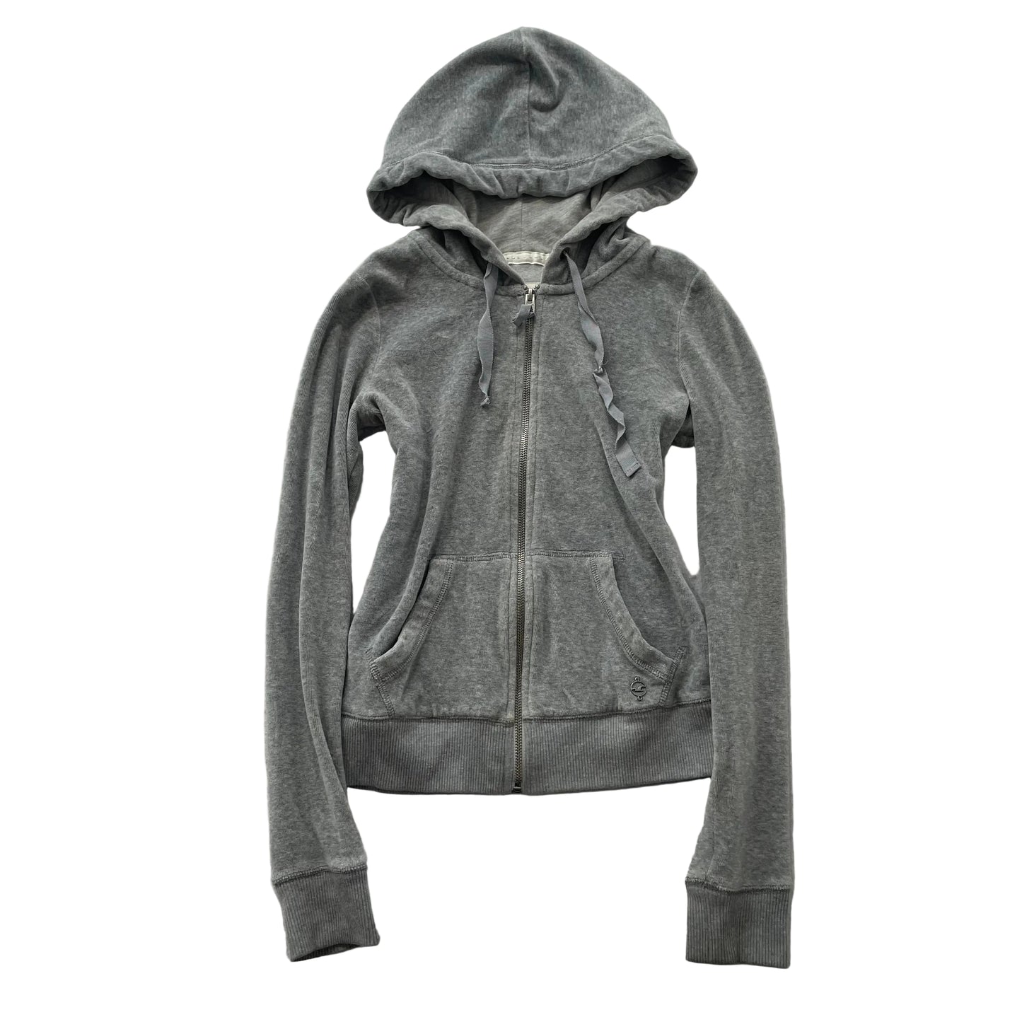 Hollister Women's Dark Heather Gray Velour Full Zip Hoodie Loungewear Y2K Size S