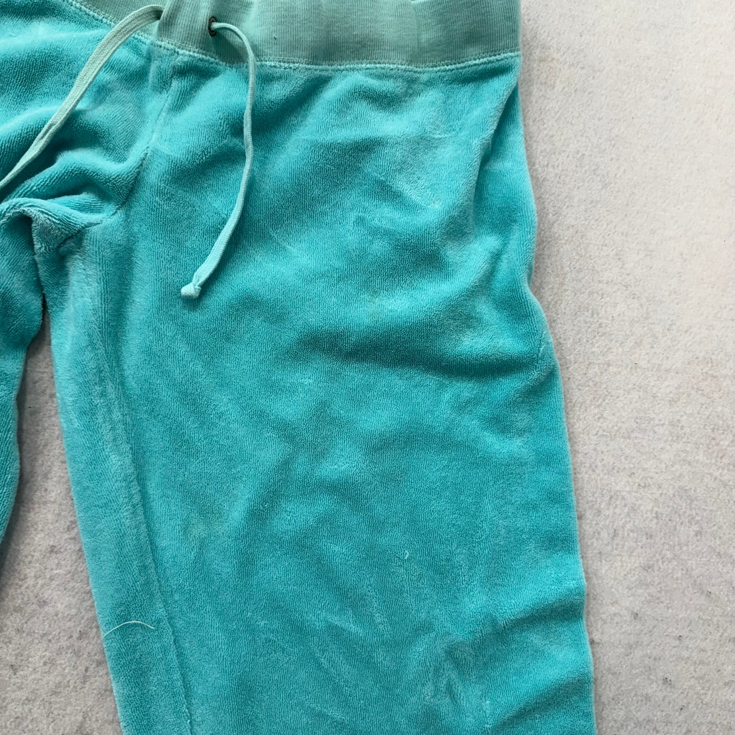 2003 Vintage Juicy Couture Women's Aqua Capri Pant Crochet Lace Trim Y2k Size S