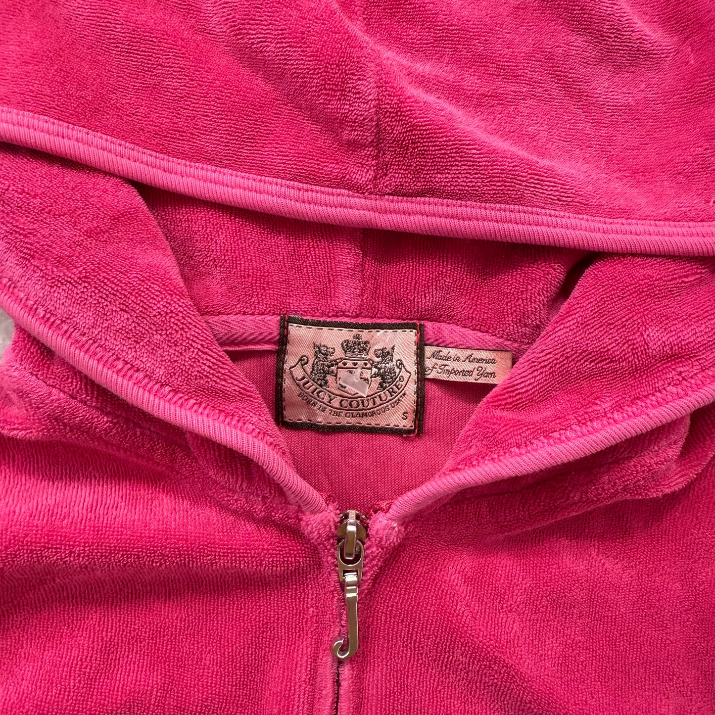 Vintage Juicy Couture Women's Pink Terrycloth Zip-Up Hoodie Pockets Size S