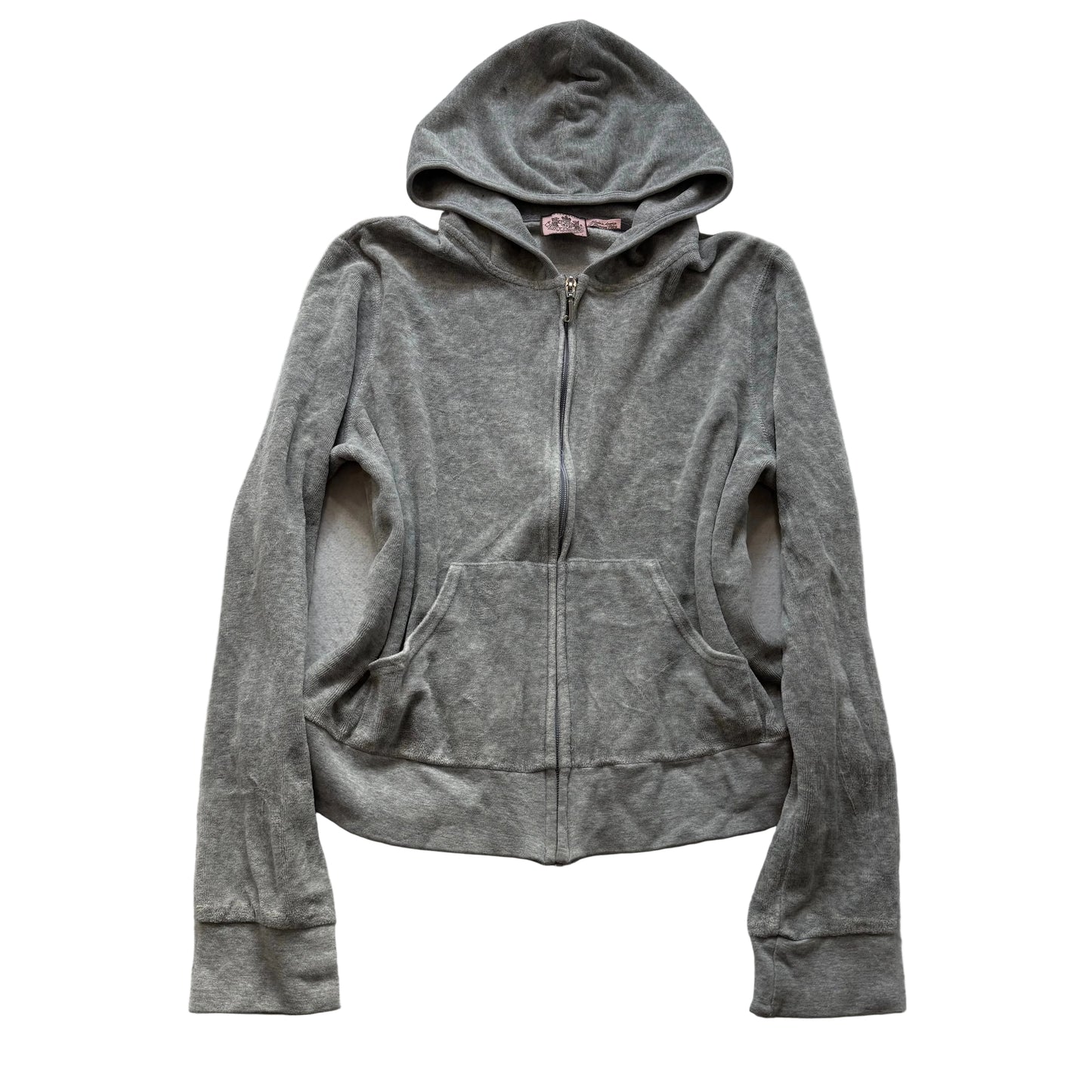 Vintage Juicy Couture Womens Gray Velour Zip-Up Hoodie Loungewear Classic Size L