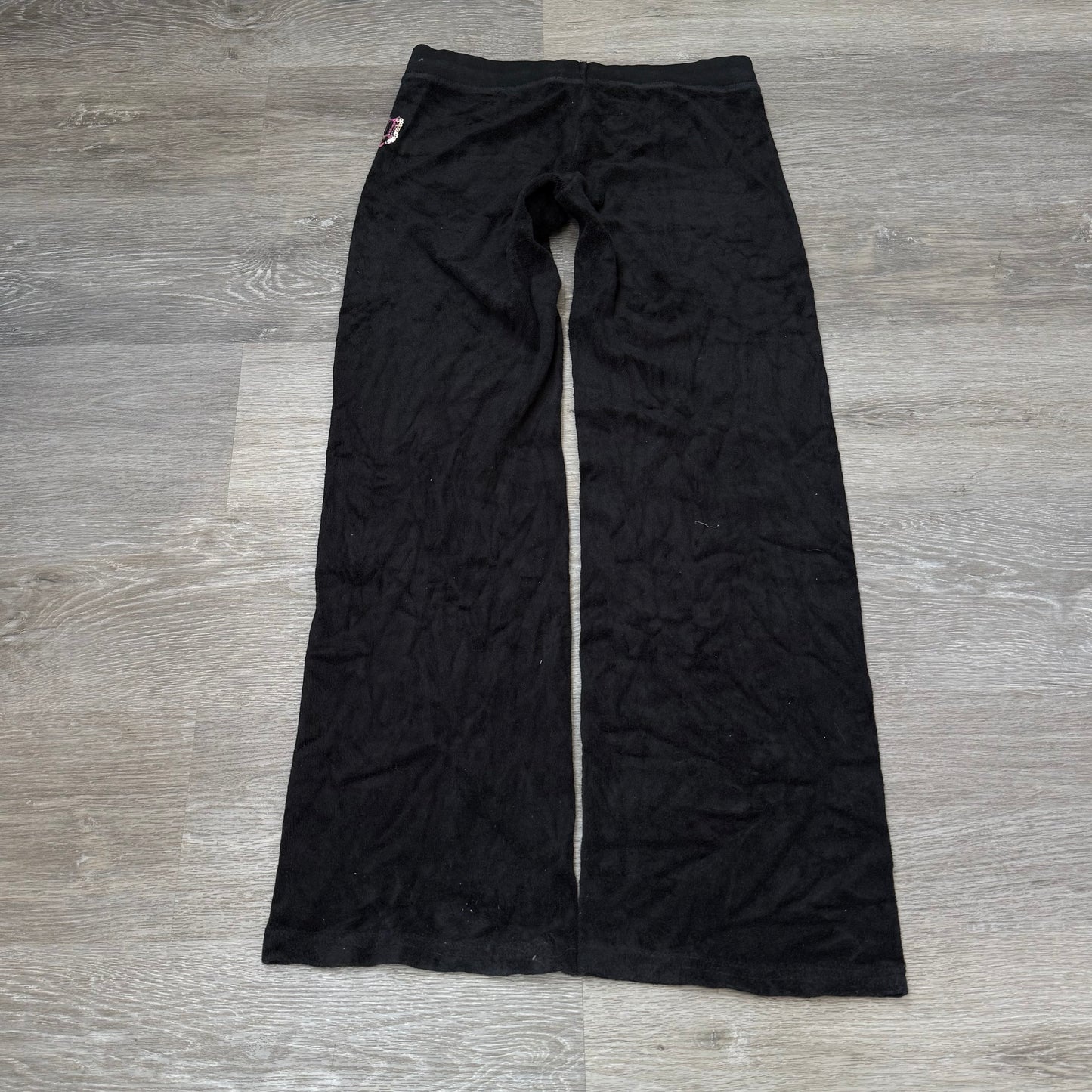 Vintage Juicy Couture Women's Black Terry Cloth Flared Track Pants Sequin Size S