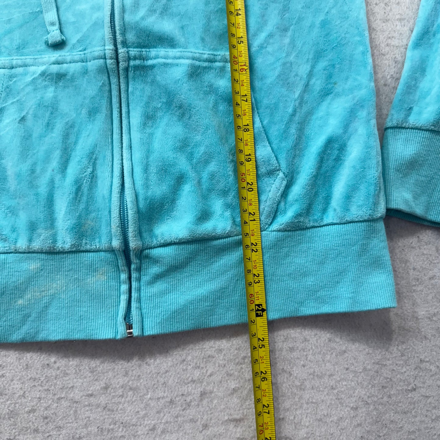 Juicy Couture Women's Turquoise Velour Full Zip Hoodie Drawstring Pockets Size M