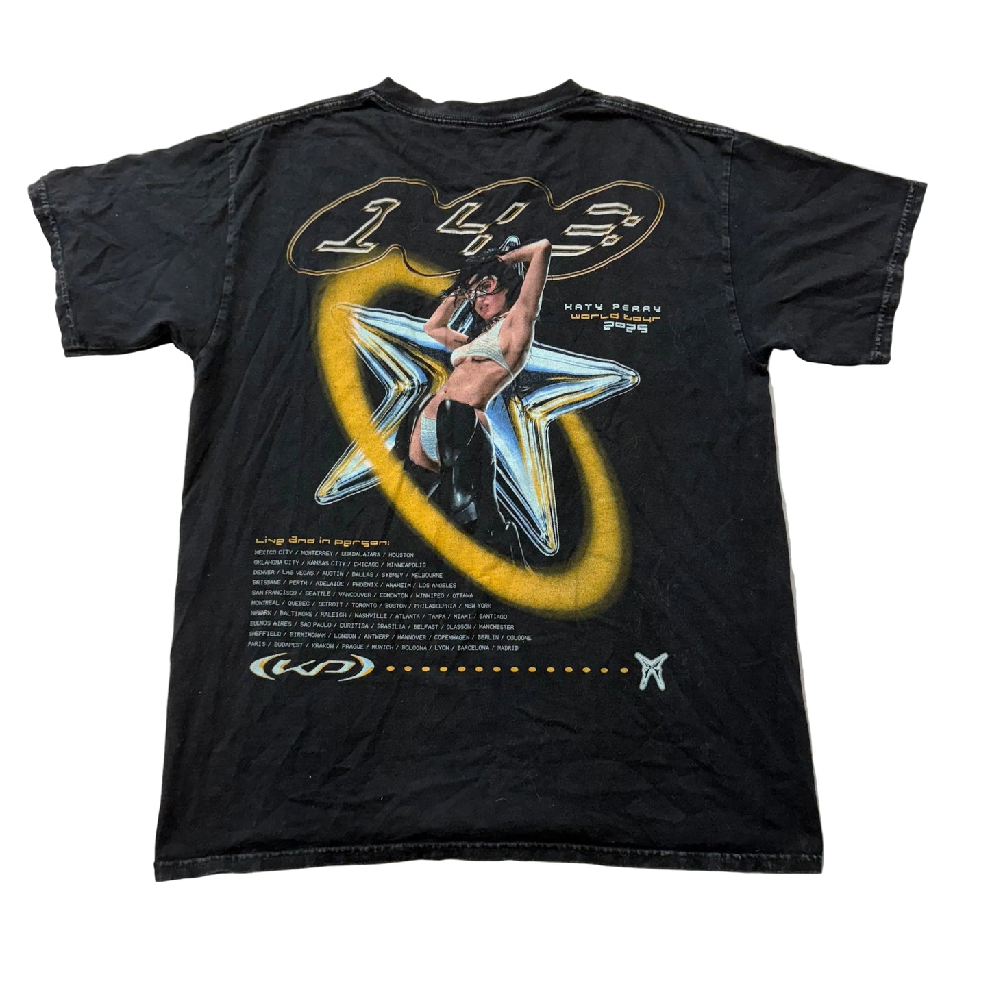 Katy Perry 143 Album Mens Faded Black Cotton T-Shirt Short Sleeve Graphic Size L