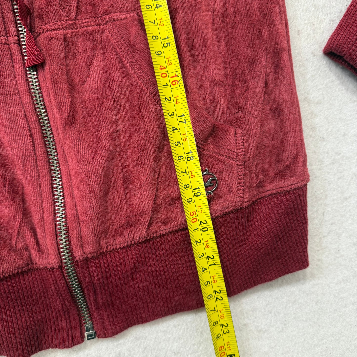 Hollister Women's Maroon Velour Zip Up Hoodie Split Kangaroo Pockets Y2K Size XS