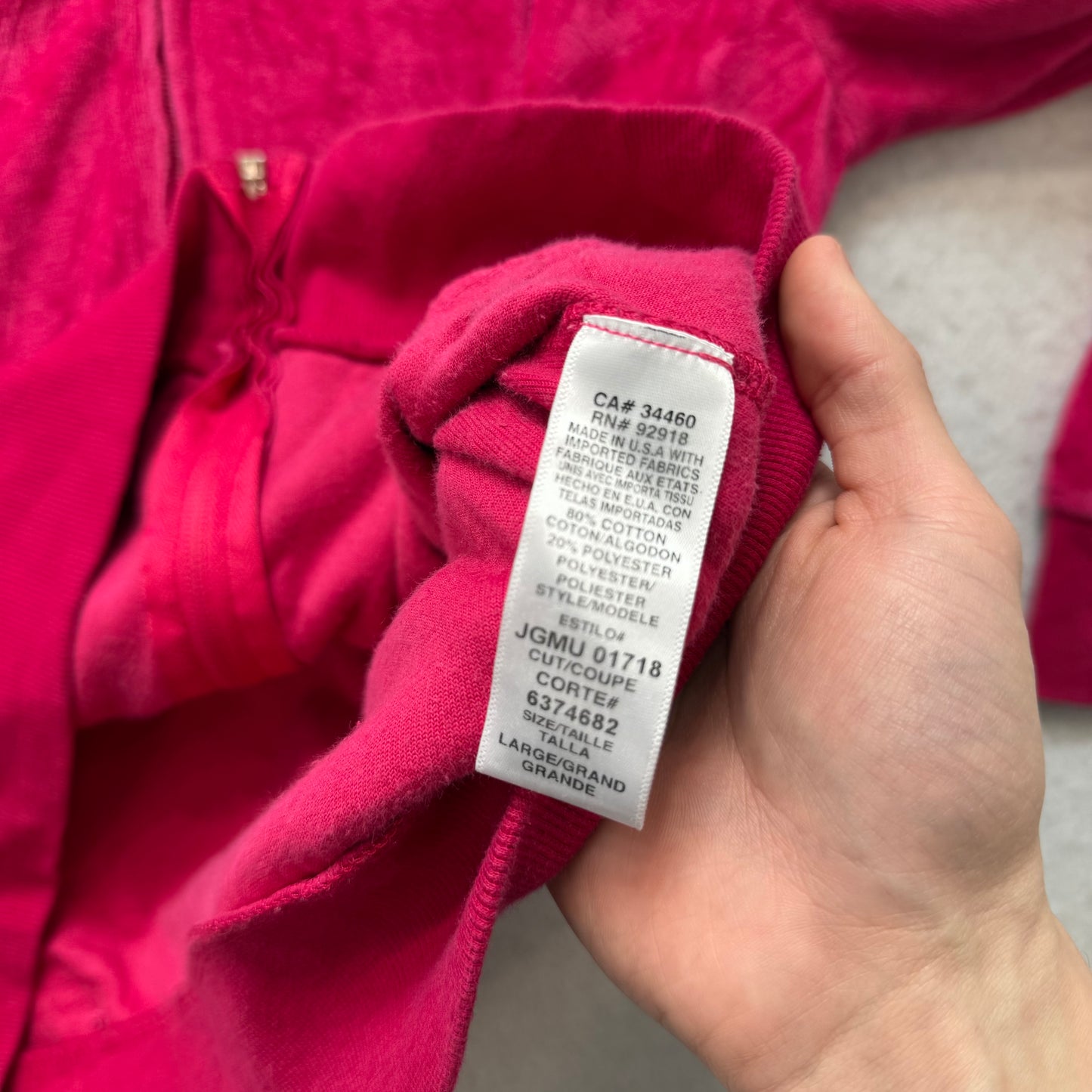 Vintage Juicy Couture Women's Hot Pink Velour Full Zip Hoodie Loungewear Size L