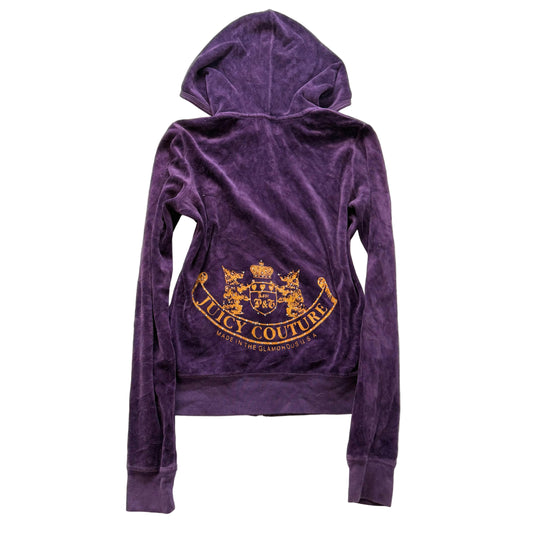 Juicy Couture Scottie Dogs Women's Purple Velour Zip-Up Hoodie Rhinestone Size M