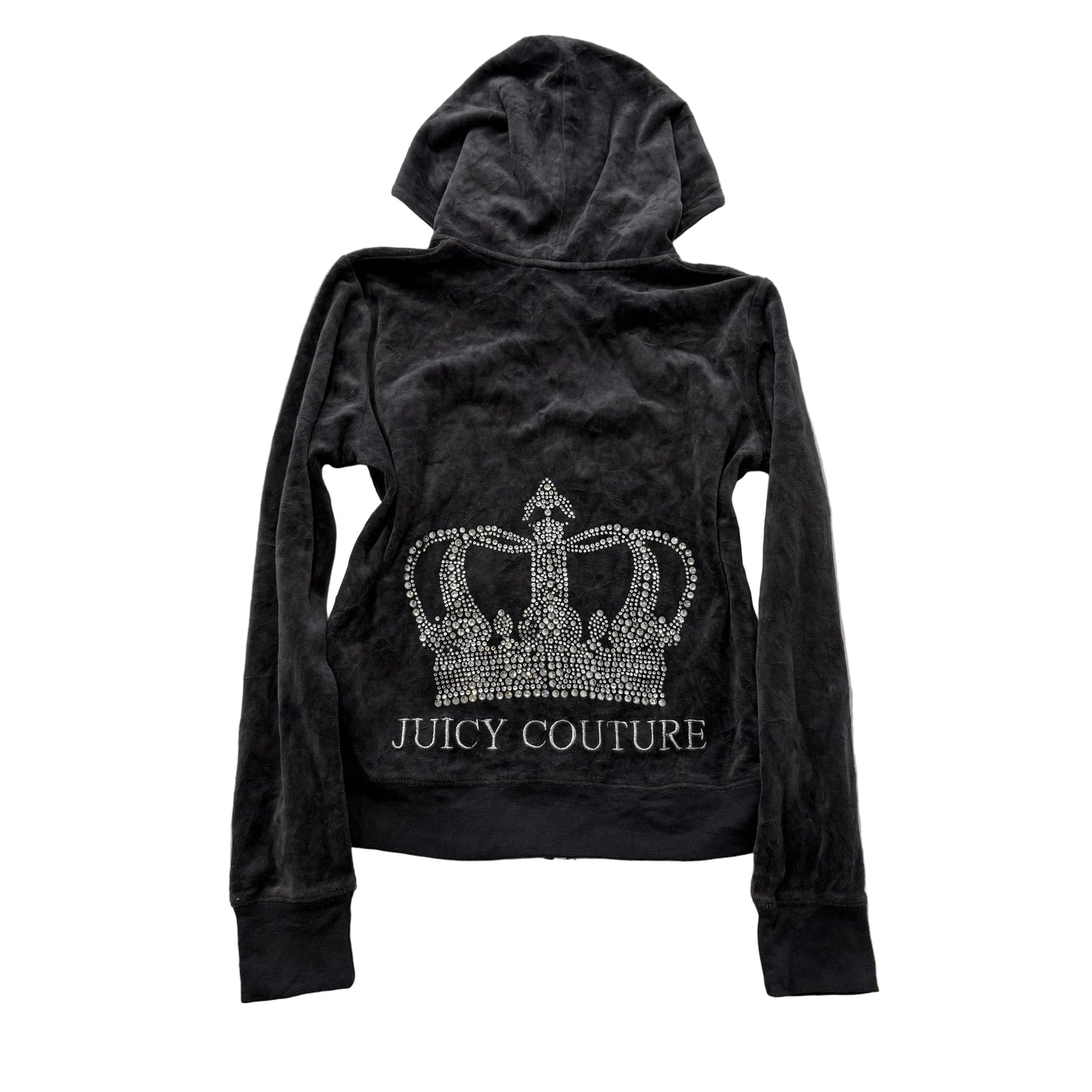 Juicy Couture Womens Charcoal Gray Velour Full Zip Hoodie Rhinestone Logo Size L