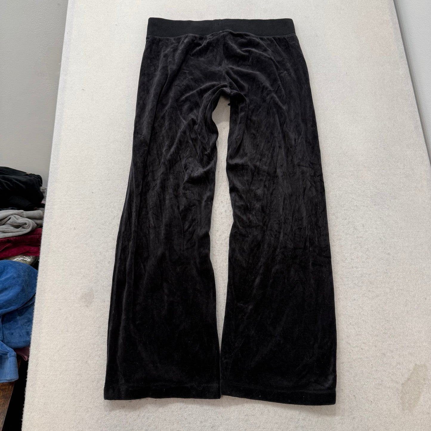 Juicy Couture Women's Faded Black Velour Flare Track Pant Loungewear Logo Size M