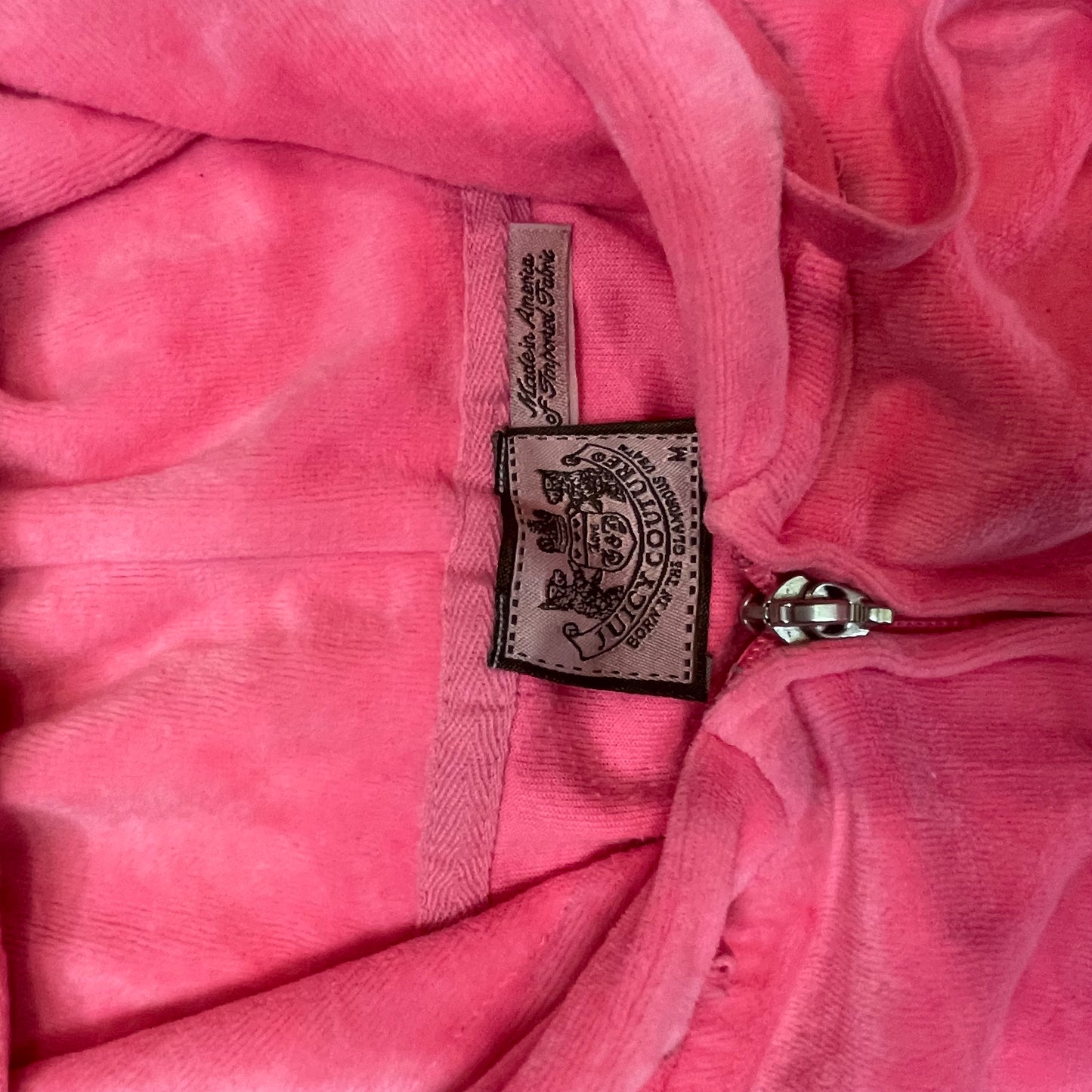 Juicy Couture Women's Bright Pink Velour Zip-Up Hoodie Drawstring Pockets Size M