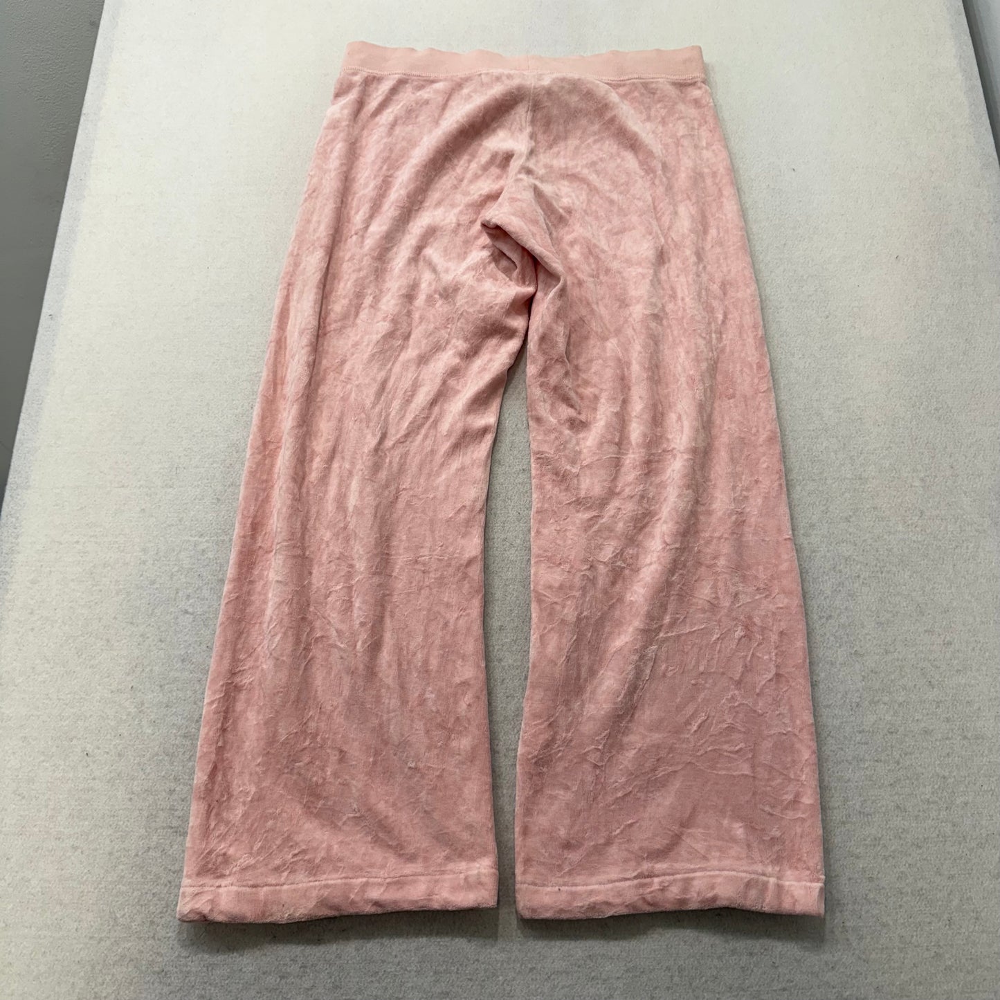 Vintage Juicy Couture Women's Pink Velour Flared Track Pant Low Rise Logo Size S