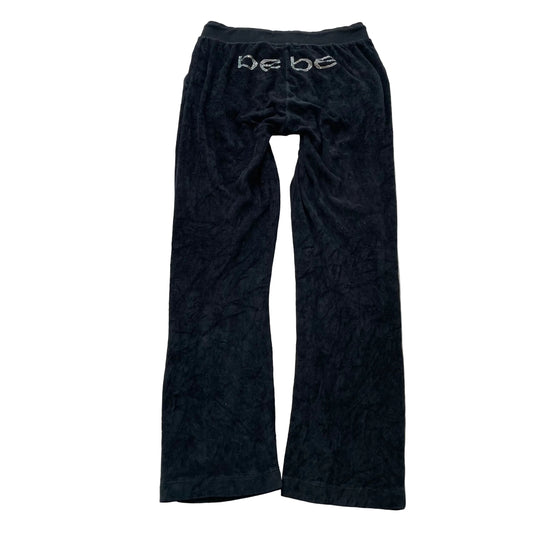 Bebe Women's Navy Velour Flared Track Pants Loungewear Rhinestone Logo Size S