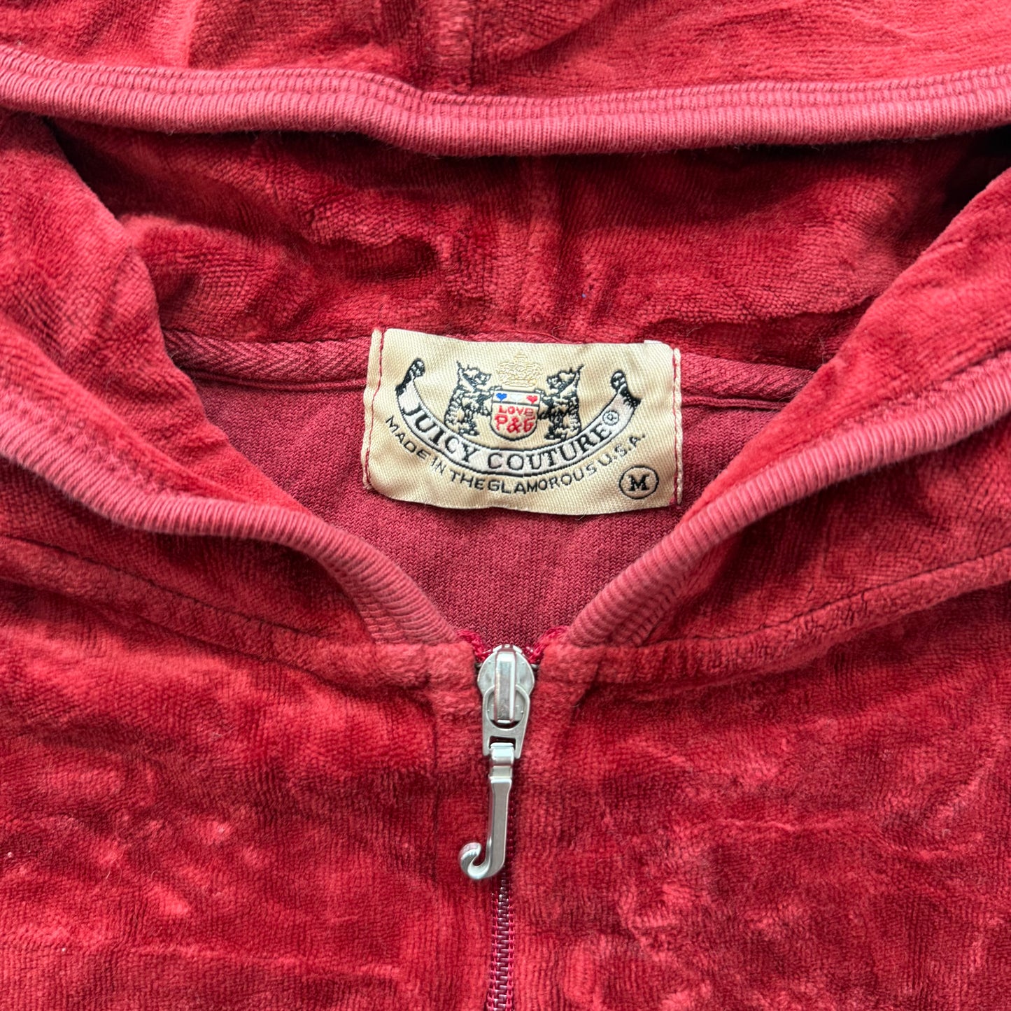 2003 Vintage Juicy Couture Women's Wine Red Velour Zip-Up Hoodie Pockets Size M