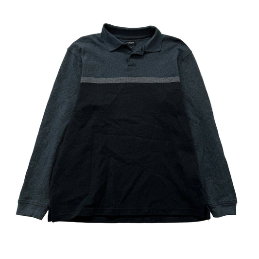 Van Heusen Gray Black Cotton Blend Polo Shirt Long Sleeves Ribbed Collar Size L