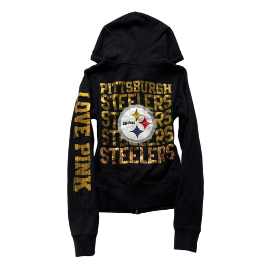 Victoria's Secret PINK Pittsburgh Steelers Women Black Fleece Zip-Up Hoodie - XS