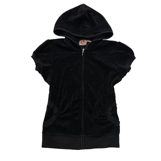 Vintage Juicy Couture Women's Black Velour Short Sleeve Zip-Up Hoodie Y2k Size S