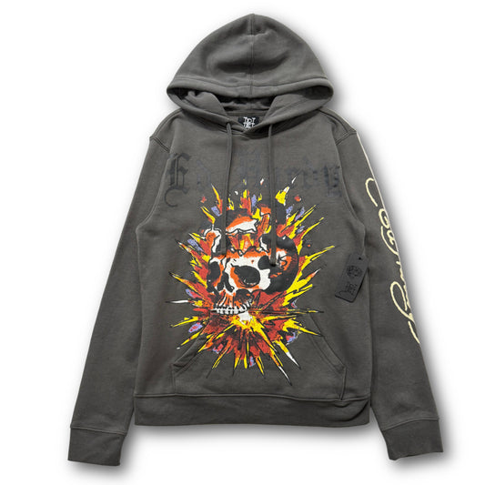 ED HARDY “Exploding Skull” CHARCOAL PULLOVER HOODIE 