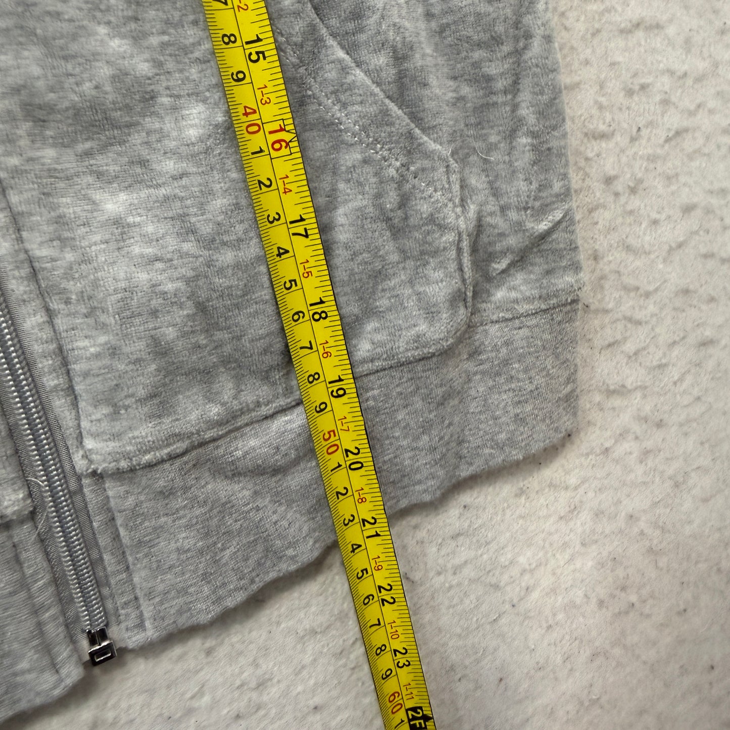 Vintage Juicy Couture Women's Grey Velour Zip-Up Hoodie Drawstring Pocket Size S
