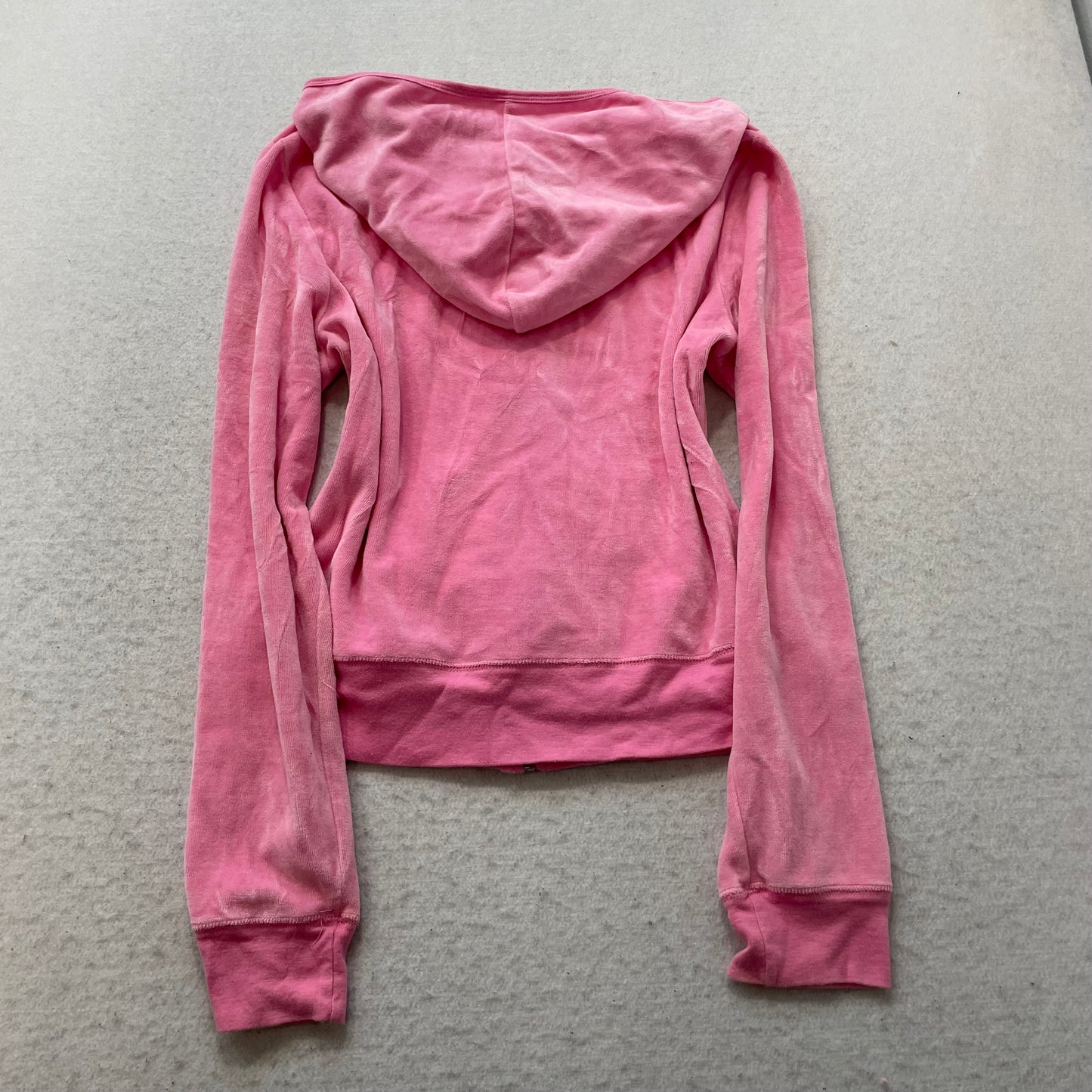 Vintage Juicy Couture Women's Pink Velour Zip-Up Hoodie Loungewear Pocket Size S
