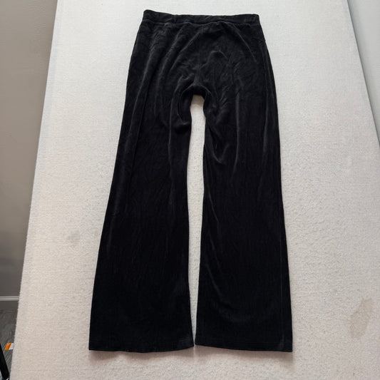 Vintage Juicy Couture Women's Black Velour Wide Leg Track Pant Drawstring Size S