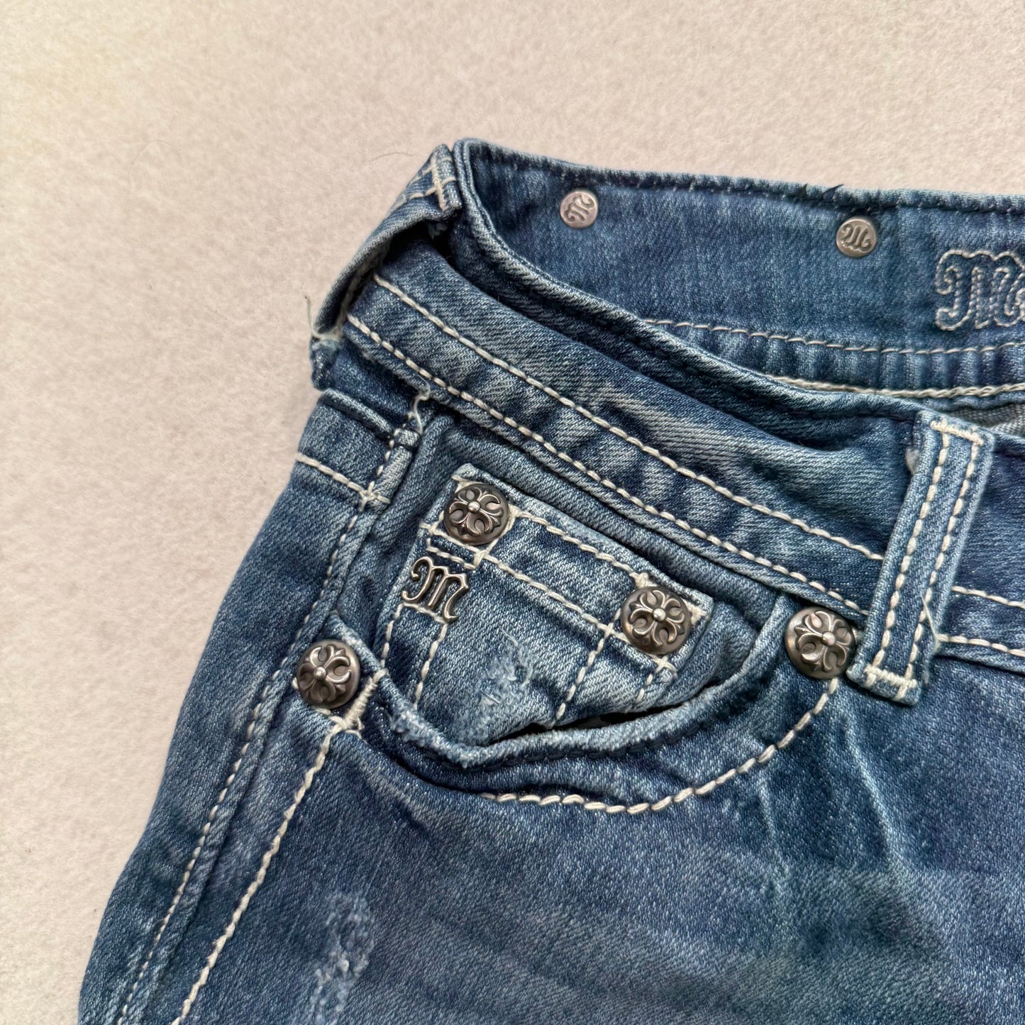 RARE Miss Me Angle Wings Flared Embellished Bootcut Jeans Low Rise Size 25