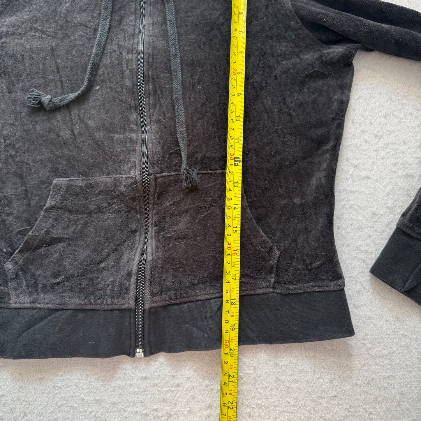 2003 Vintage Juicy Couture Women Black Velour Tracksuit Set Hoodie & Pant Size S